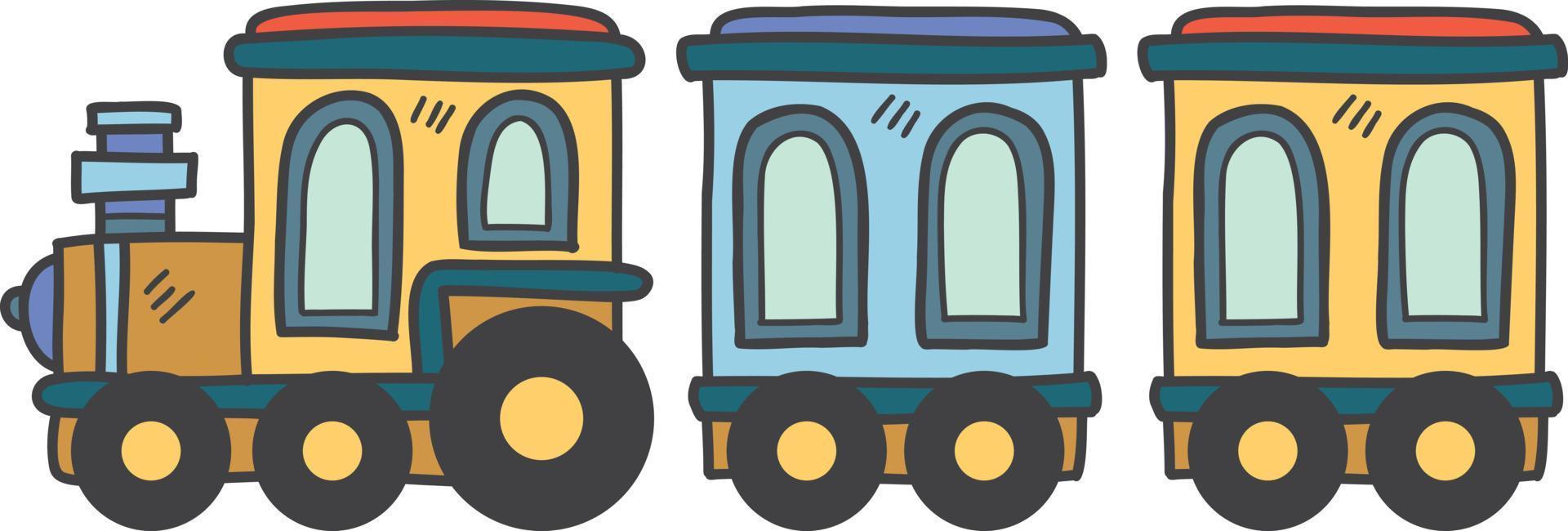 tren de juguete dibujado a mano para niños ilustración vector
