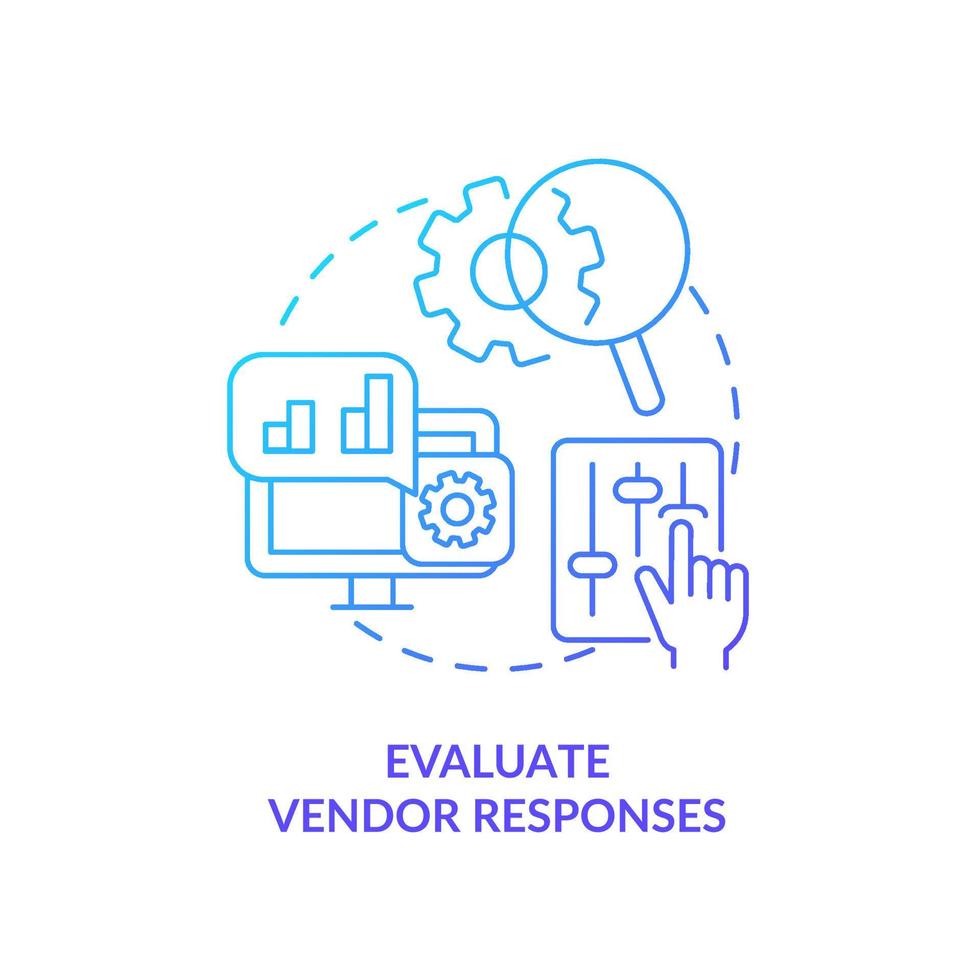 evaluar las respuestas del proveedor icono de concepto de gradiente azul. seleccione la mejor ilustración de línea delgada de idea abstracta de cms. evaluación de proveedores. sitio web de negocios dibujo de contorno aislado. vector