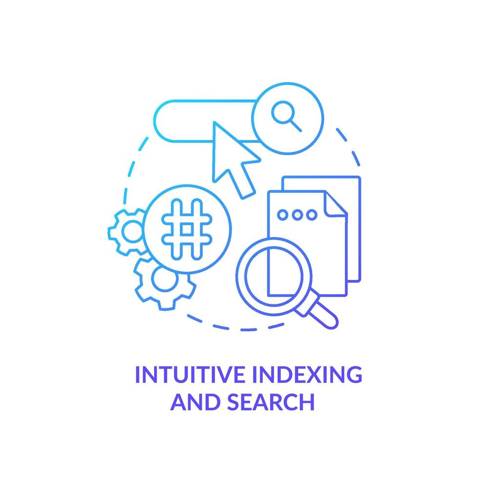 Intuitive indexing and search blue gradient concept icon. Content management system feature abstract idea thin line illustration. SEO optimization. Isolated outline drawing. vector