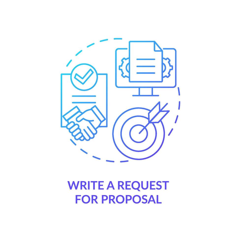 Write request for proposal blue gradient concept icon. Choosing right CMS abstract idea thin line illustration. RFP document. Business website. Isolated outline drawing. vector