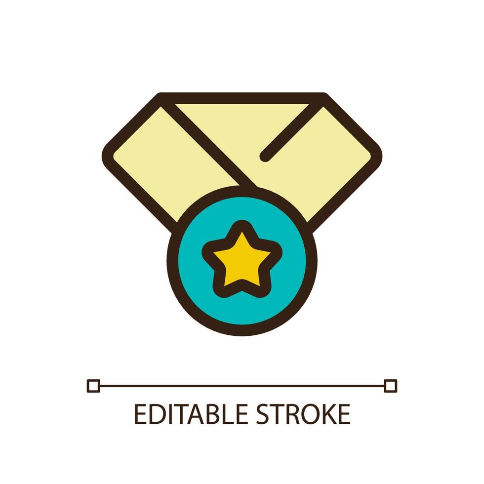 Award badge pixel perfect RGB color ui icon. Reward. Outstanding achievement. Simple filled line element. GUI, UX design for mobile app. Vector isolated pictogram. Editable stroke.