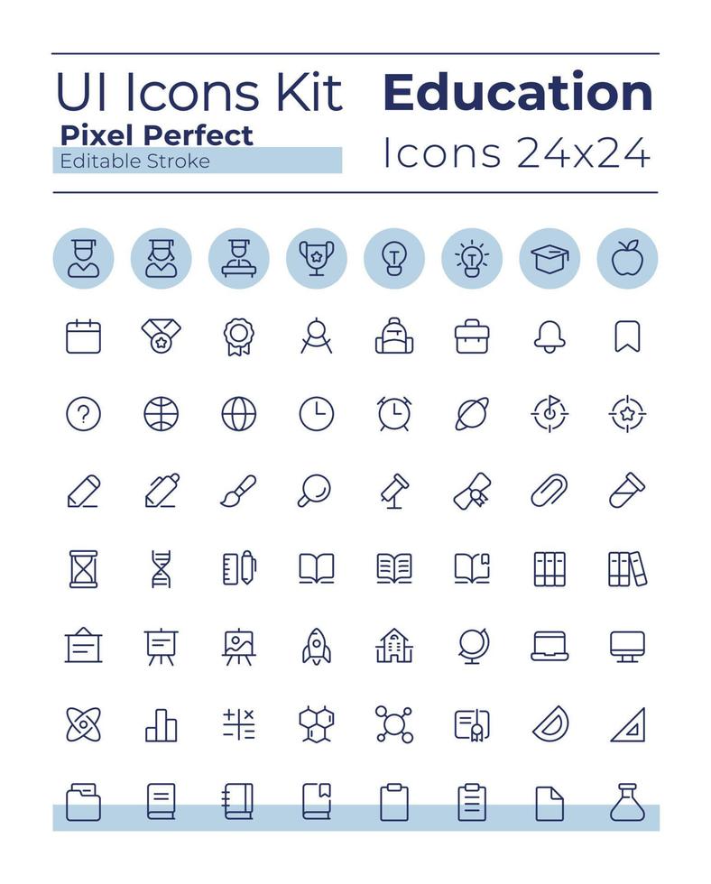 Distance learning platform pixel perfect linear ui icons set. Digital education. Online school. Outline isolated user interface elements. Editable stroke. vector
