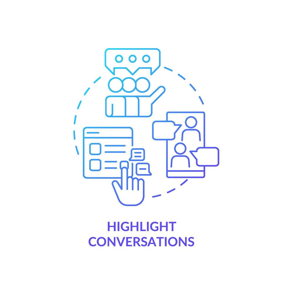 Highlight conversations blue gradient concept icon. Embeddedness in social networks abstract idea thin line illustration. Top discussion. Isolated outline drawing. vector