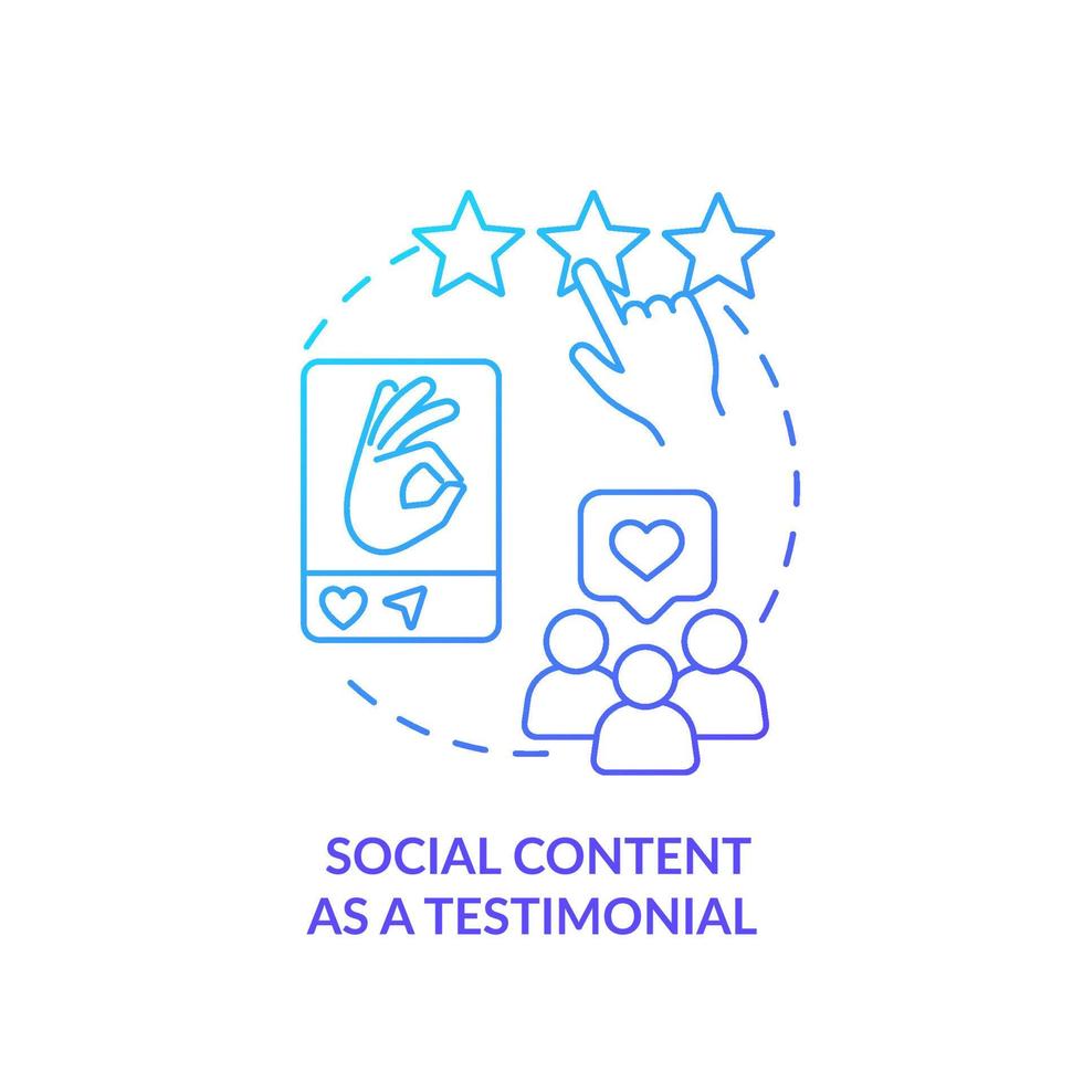 Social content as testimonial blue gradient concept icon. Technique for embedded media use abstract idea thin line illustration. Share feedback. Isolated outline drawing. vector