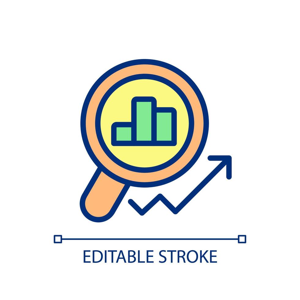 Market monitoring pixel perfect RGB color icon. Revenue growth. Stock market. Financial data analysis. Isolated vector illustration. Simple filled line drawing. Editable stroke.