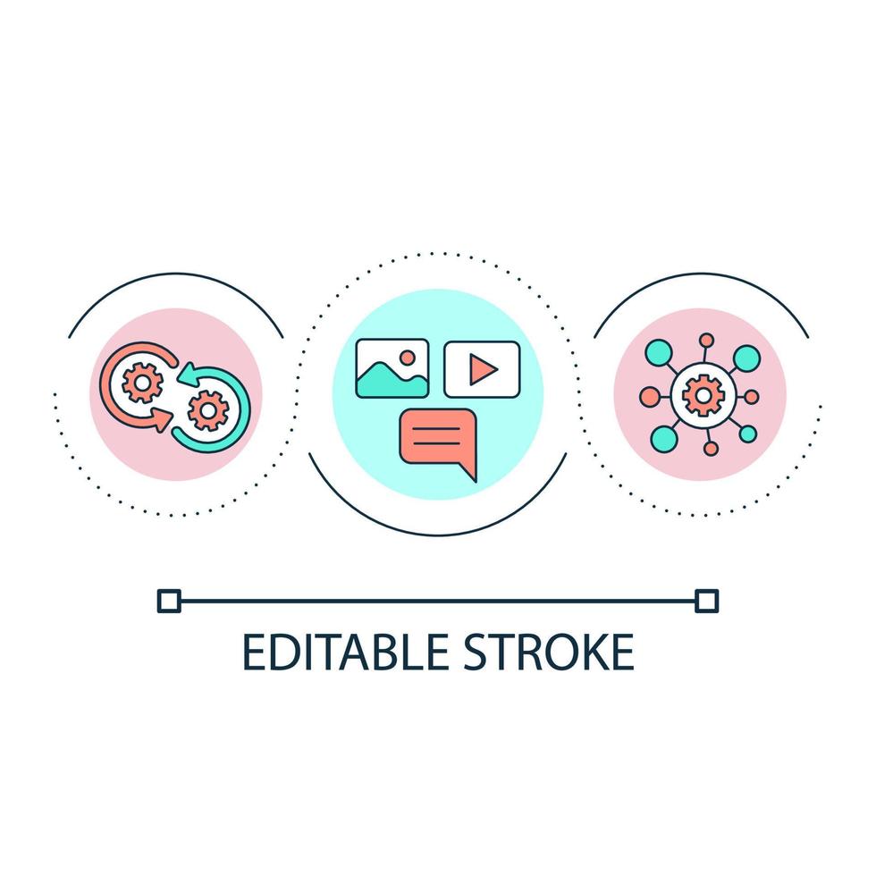 Content loop concept icon. Social media algorithm. Online platform processing. System work abstract idea thin line illustration. Isolated outline drawing. Editable stroke. vector