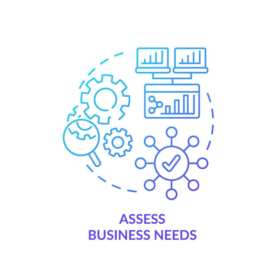 evaluar las necesidades empresariales icono de concepto de gradiente azul. seleccionando la mejor ilustración de línea delgada de idea abstracta de cms. análisis de rendimiento. sitio web de negocios dibujo de contorno aislado. vector