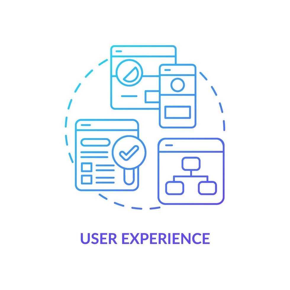 icono de concepto de gradiente azul de experiencia de usuario. aspecto del sistema de comentarios idea abstracta ilustración de línea delgada. ux y ui. dibujo de contorno aislado. navegando por el sitio web. vector