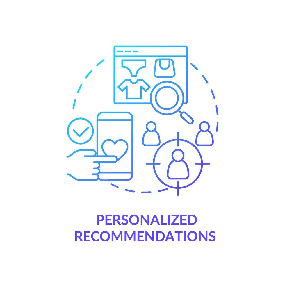 Personalized recommendations blue gradient concept icon. Boosting conversation with dynamic content abstract idea thin line illustration. Isolated outline drawing. vector