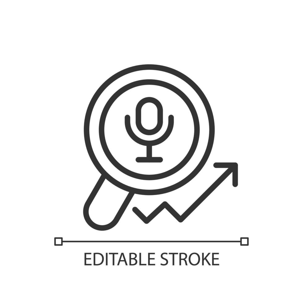 Voice marketing pixel perfect linear icon. Connect with audience in speech. Audio content. Thin line illustration. Contour symbol. Vector outline drawing. Editable stroke.