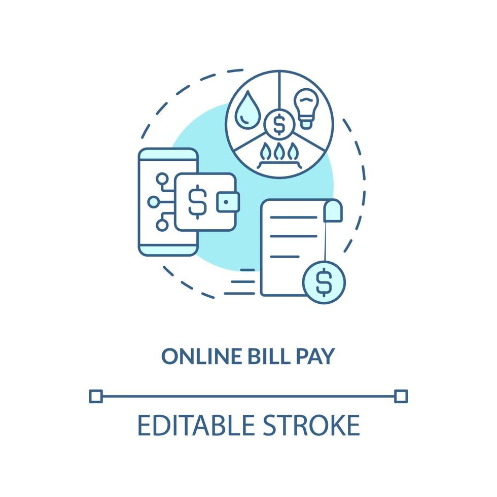 Online bill pay turquoise concept icon. Mobile account. Digitization banking abstract idea thin line illustration. Isolated outline drawing. Editable stroke. vector