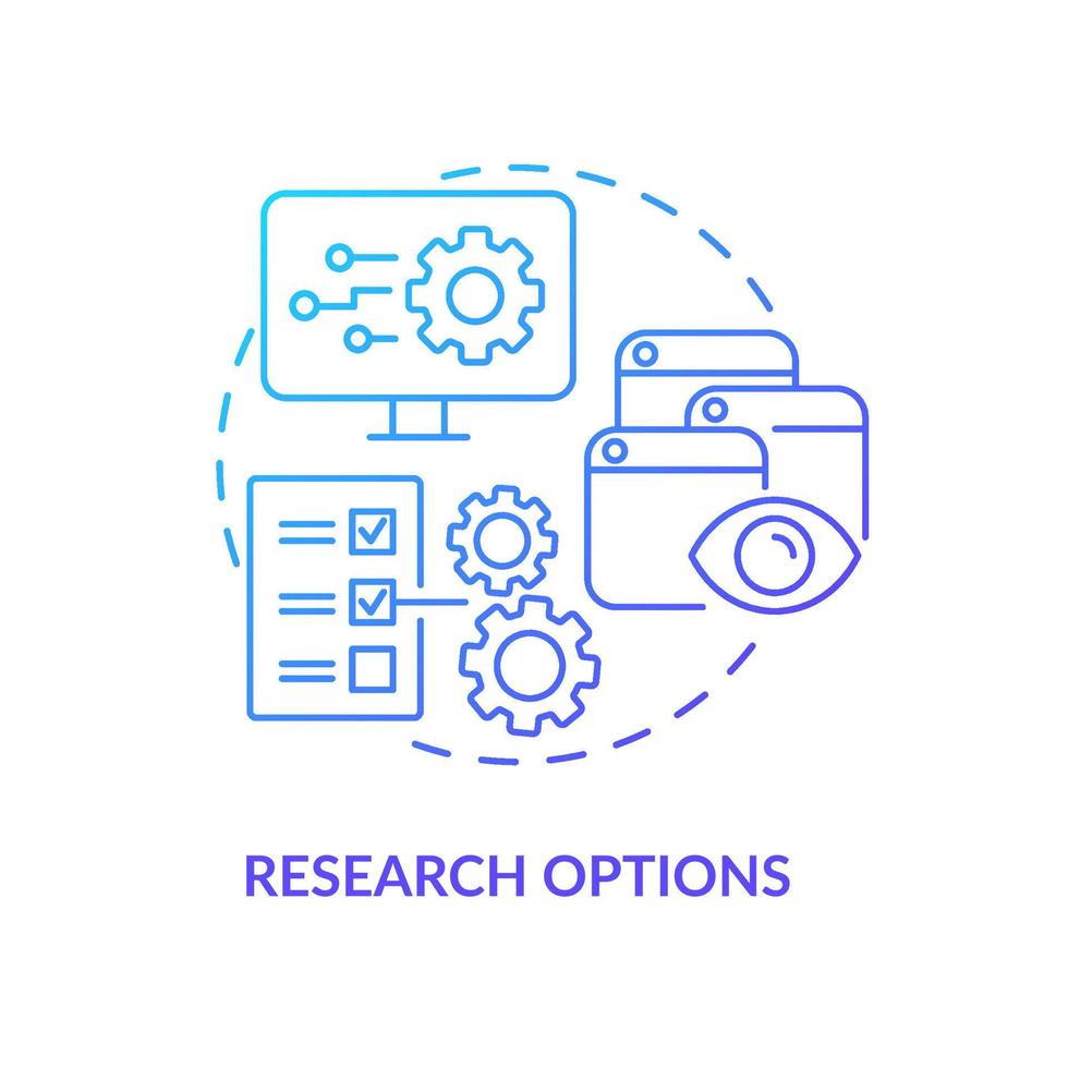 icono de concepto de degradado azul de opciones de investigación. recogiendo buena ilustración de línea delgada de idea abstracta de cms. sitio web de negocios gestión de proceso. dibujo de contorno aislado. vector