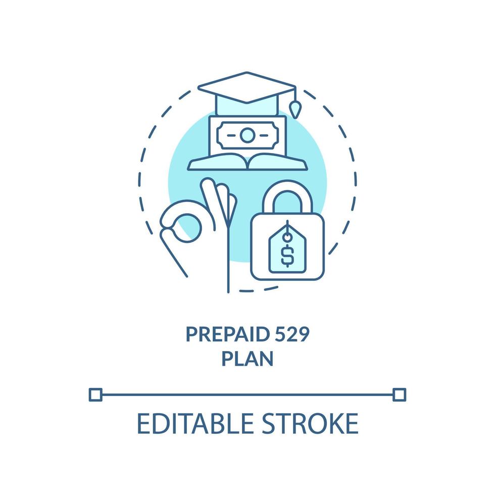 Prepaid federal plan turquoise concept icon. Account type for college savings abstract idea thin line illustration. Isolated outline drawing. Editable stroke. vector