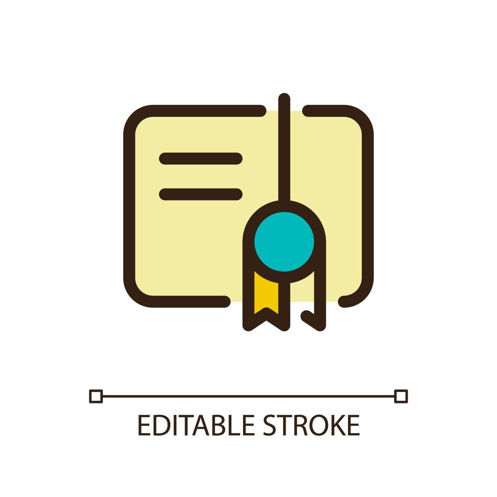Certificate pixel perfect RGB color ui icon. Outstanding student appreciation. Simple filled line element. GUI, UX design for mobile app. Vector isolated pictogram. Editable stroke.