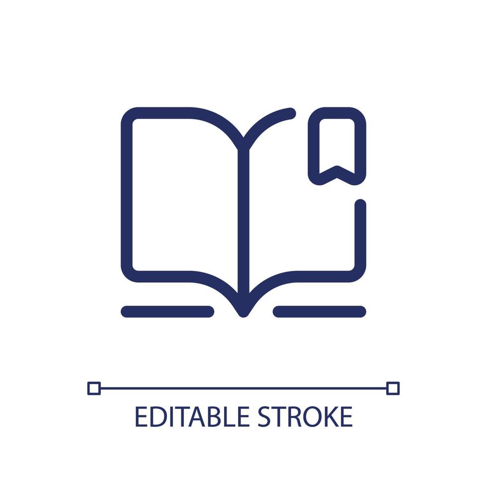 Reading e book pixel perfect linear ui icon. Digital library. Ebook reader. Educational app. GUI, UX design. Outline isolated user interface element for app and web. Editable stroke. vector