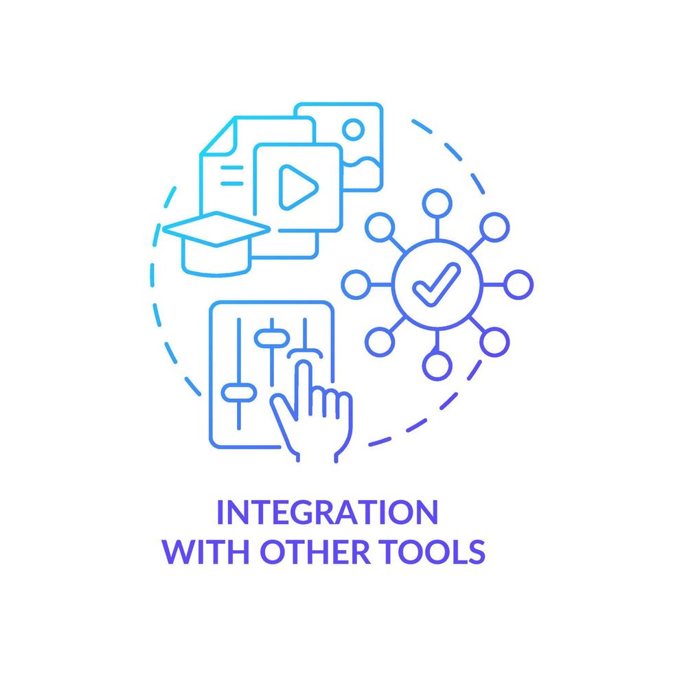 integración con otras herramientas icono de concepto de gradiente azul. lcms presenta una ilustración de línea delgada de idea abstracta. educación. contenido multimedios dibujo de contorno aislado. vector