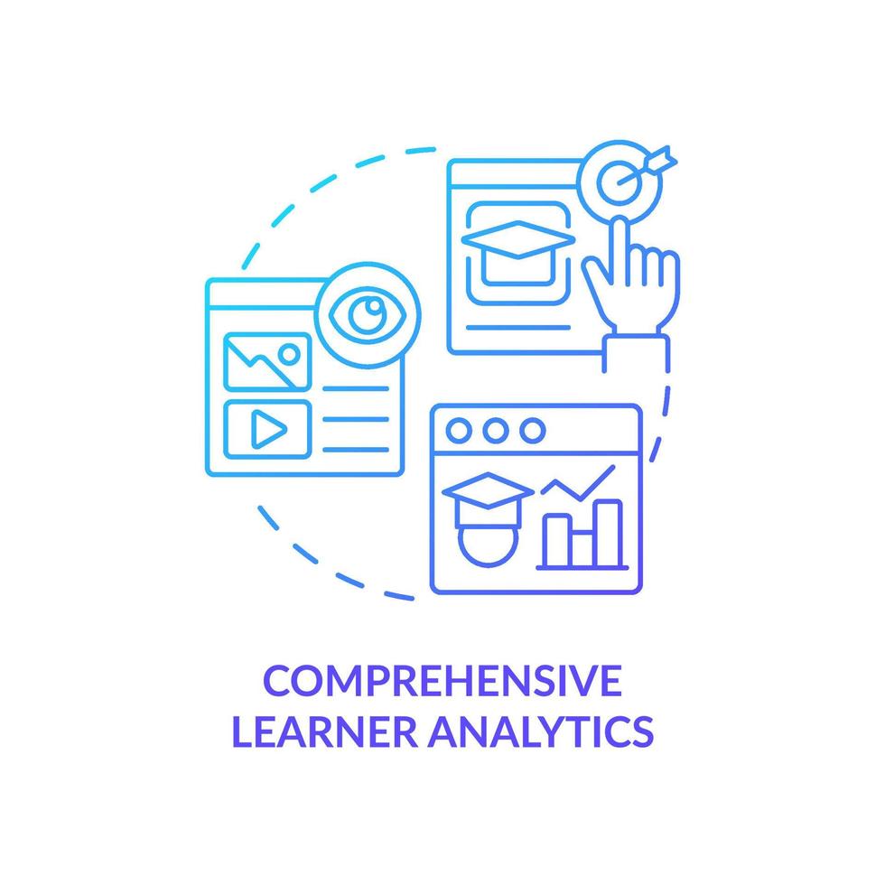 Comprehensive learner analytics blue gradient concept icon. Learning content management system abstract idea thin line illustration. Isolated outline drawing. vector