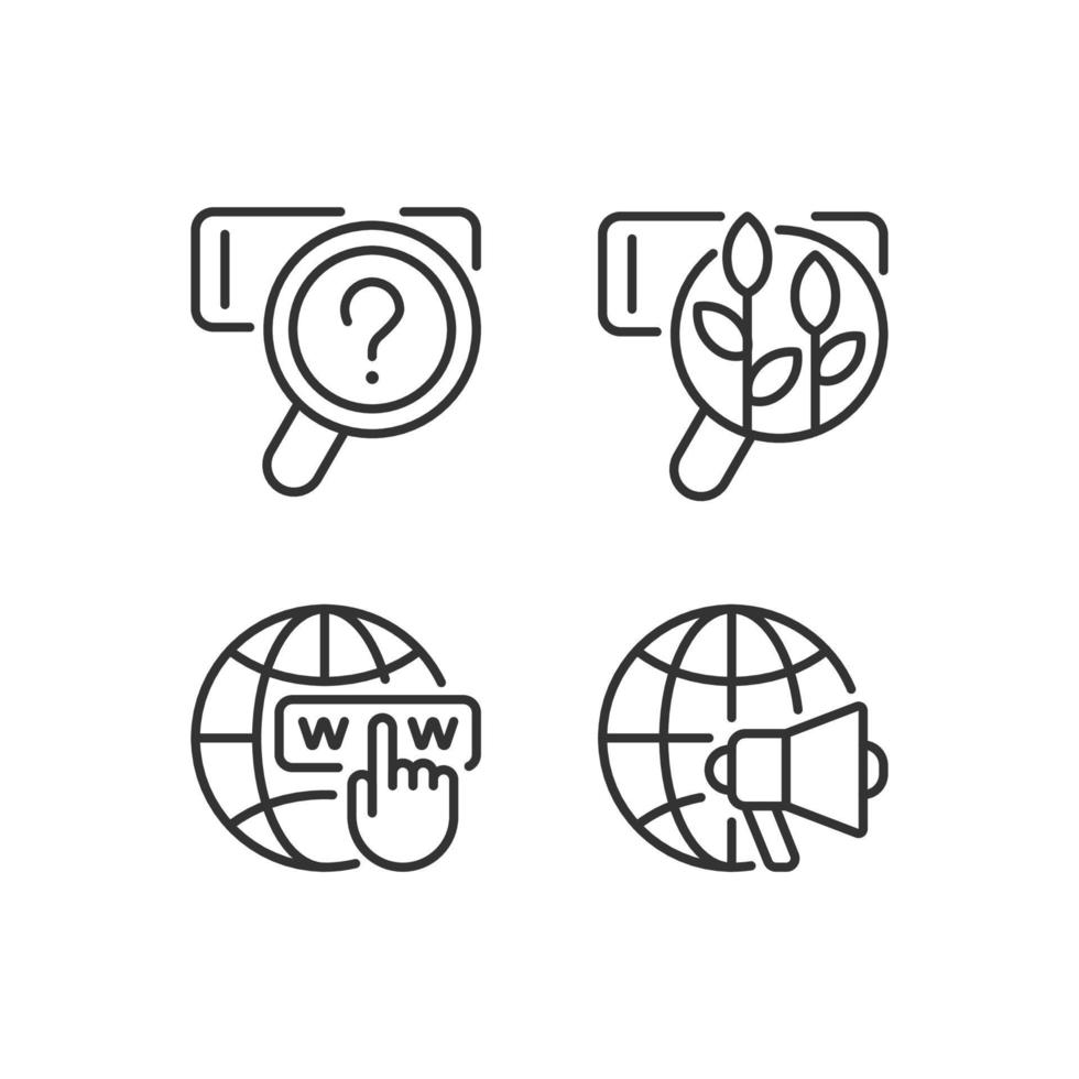 Search engine marketing pixel perfect linear icons set. Web queries. Natural SEO. Website. Promoting globally. Customizable thin line symbols. Isolated vector outline illustrations. Editable stroke