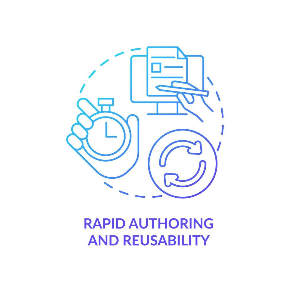 Rapid authoring and reusability blue gradient concept icon. Learning content management system abstract idea thin line illustration. Software. Isolated outline drawing. vector