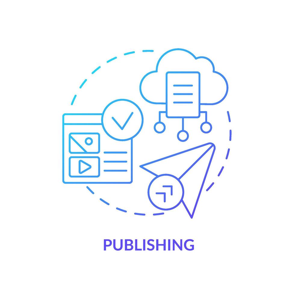Publishing blue gradient concept icon. Content management system feature abstract idea thin line illustration. Media items. Cloud file sharing. Isolated outline drawing. vector