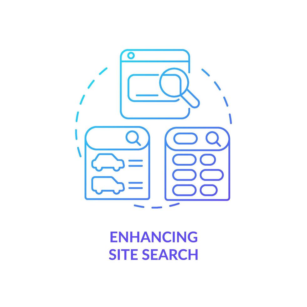 Enhancing site search blue gradient concept icon. Way to use dynamic content abstract idea thin line illustration. Results optimization. Isolated outline drawing. vector