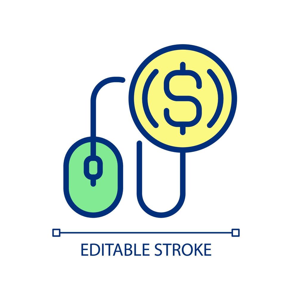 Pay per click pixel perfect RGB color icon. PPC marketing. Affiliate program. Online advertising. Isolated vector illustration. Simple filled line drawing. Editable stroke.