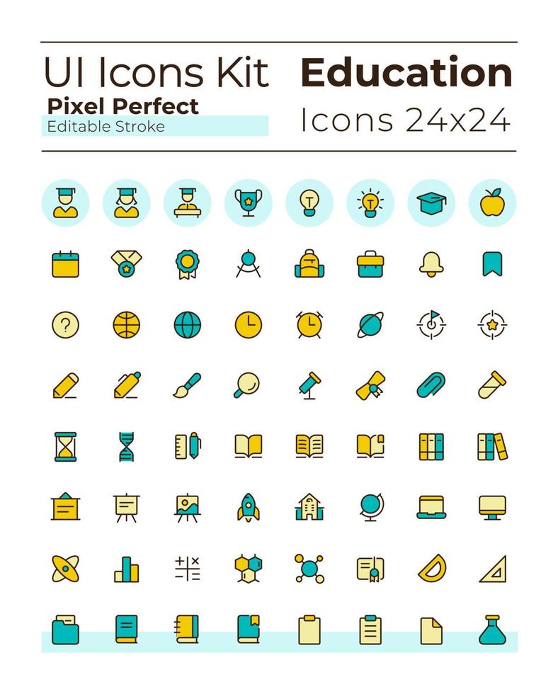 Distance learning platform pixel perfect RGB color ui icons set. Online school. GUI, UX design for mobile app. Vector isolated pictograms. Editable stroke.