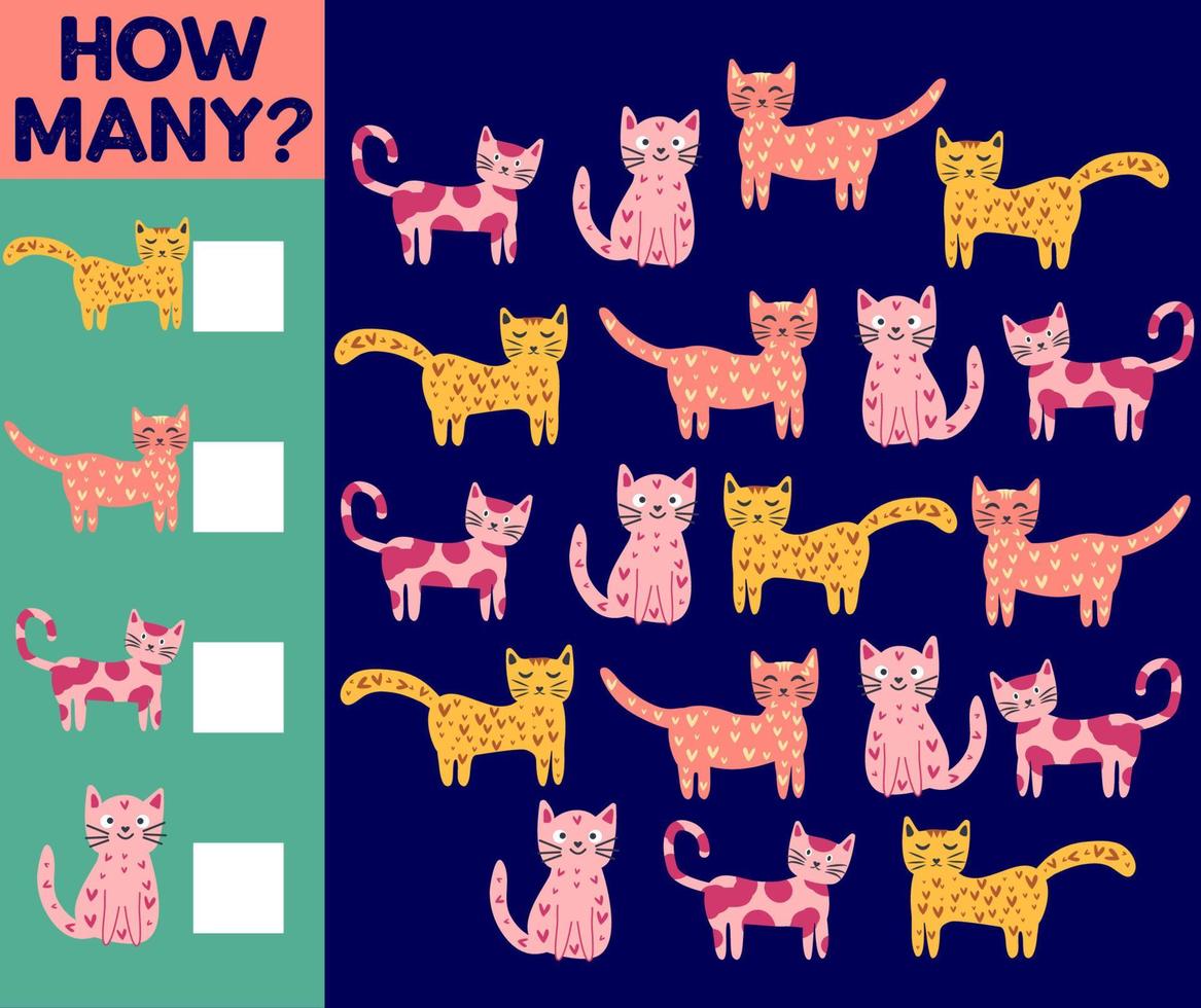 How many Cat, game for children. printable worksheet vector