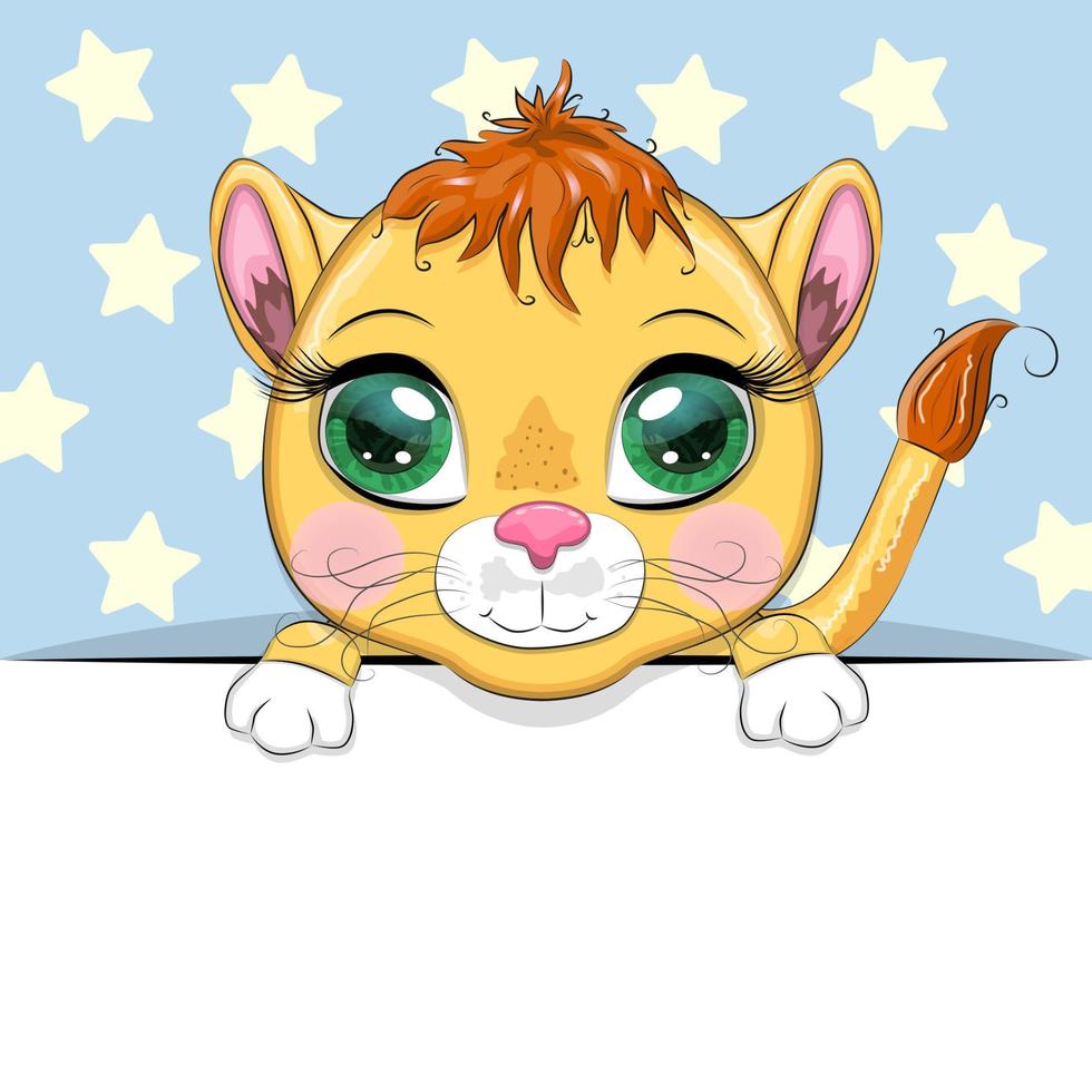 Greeting card cute cartoon animal holding a poster with place for text vector