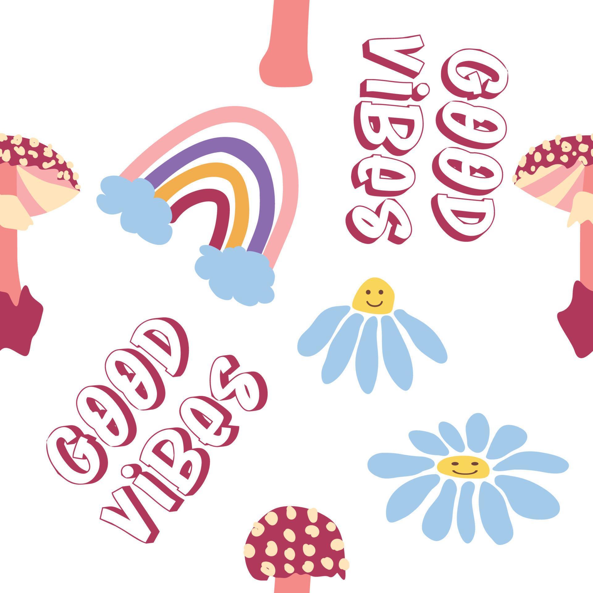 Magic psychedelic drug mushrooms Chamomile rainbow seamless pattern Magic psychedelic drug mushrooms Chamomile rainbow seamless pattern