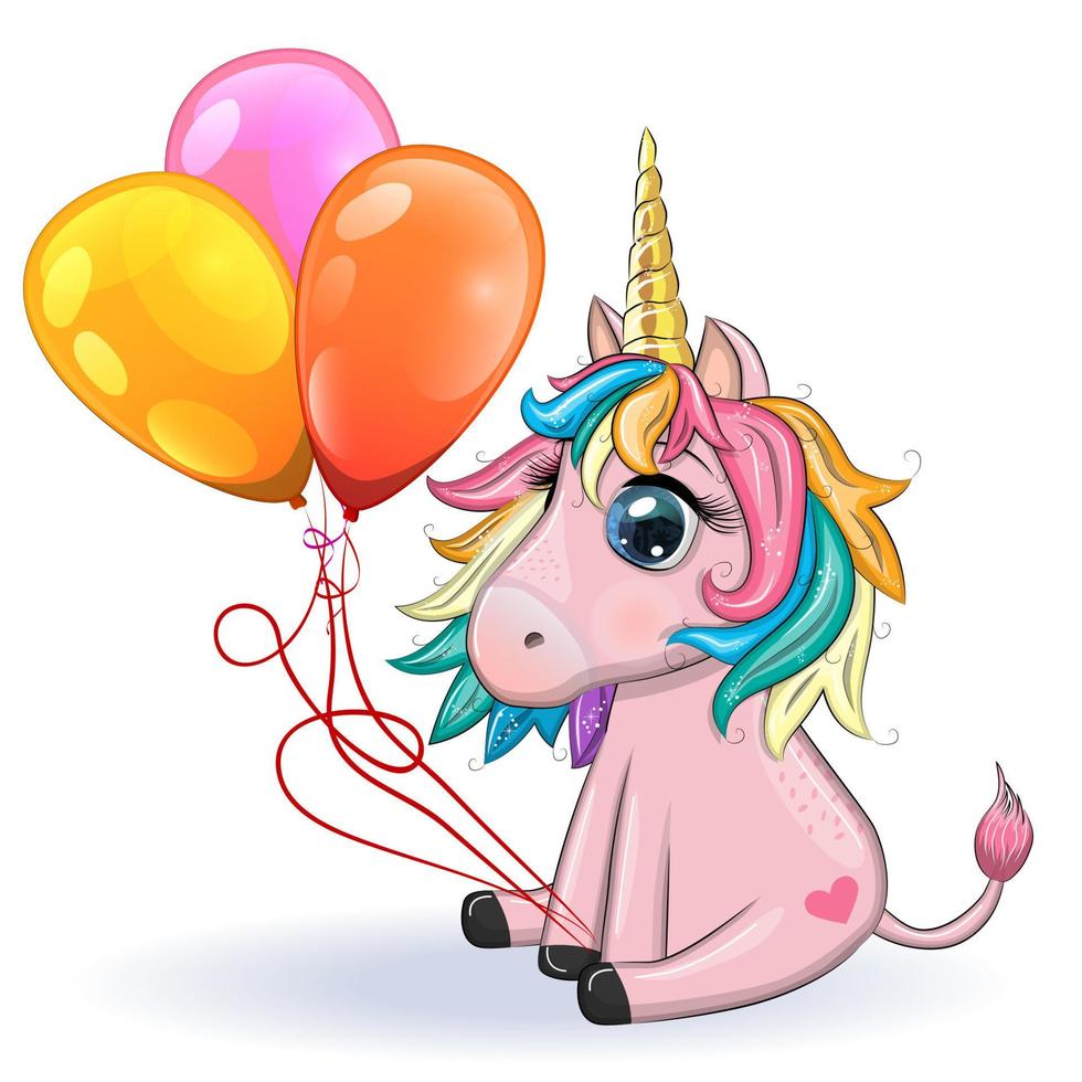 pony unicornio rosa sentado. linda tarjeta de bebé, niña con ojos grandes vector