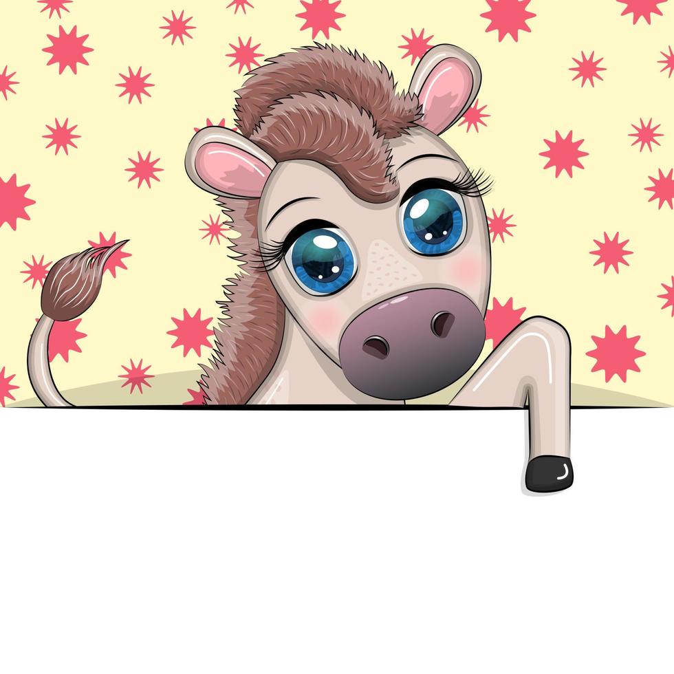 Greeting card cute cartoon animal holding a poster with place for text vector