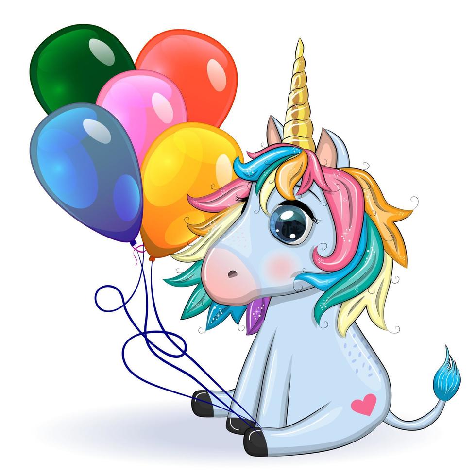 pony unicornio azul sentado. linda tarjeta de bebé, bebé con ojos grandes vector