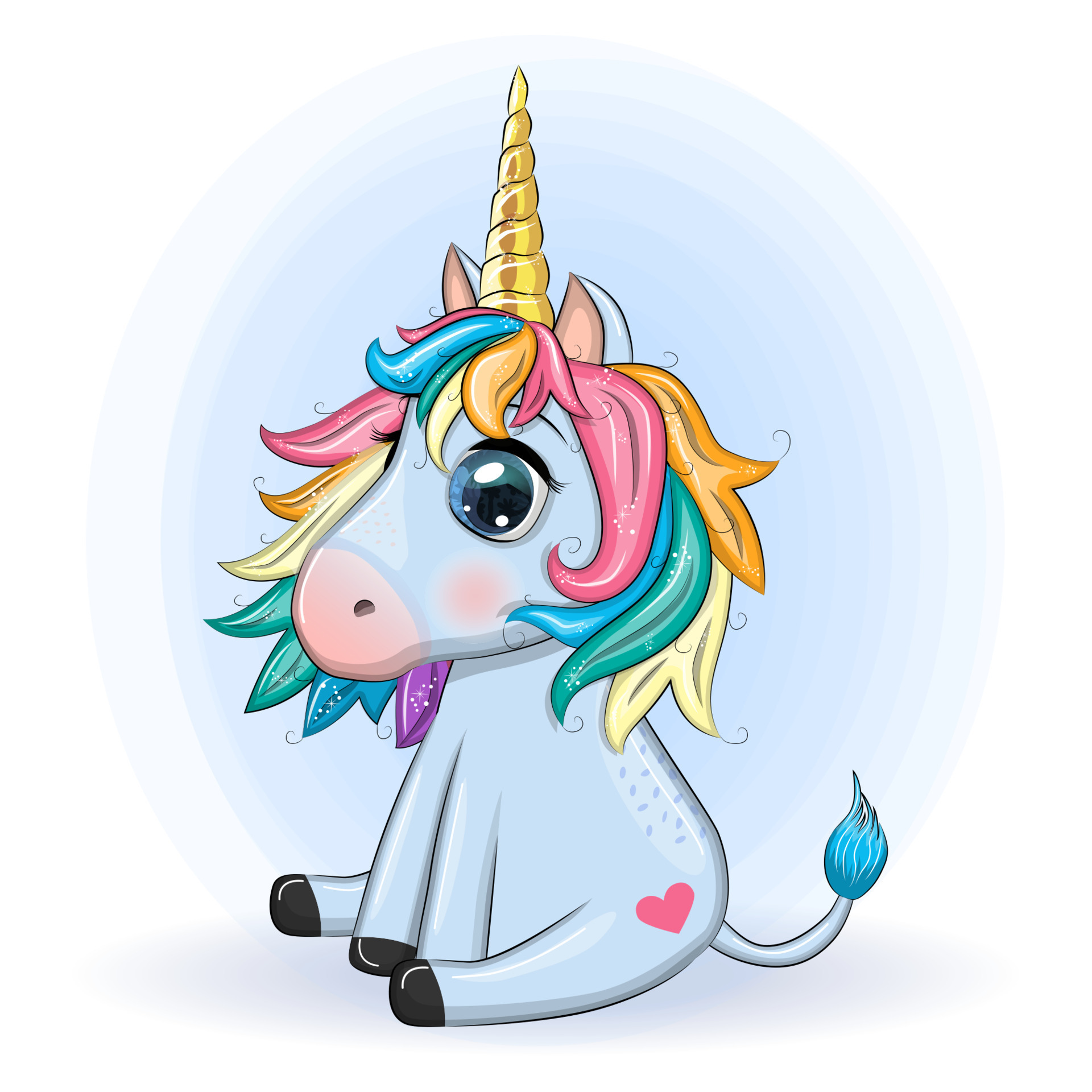 Blue unicorn pony sitting. Cute baby card, baby with big eyes 12693204 ...