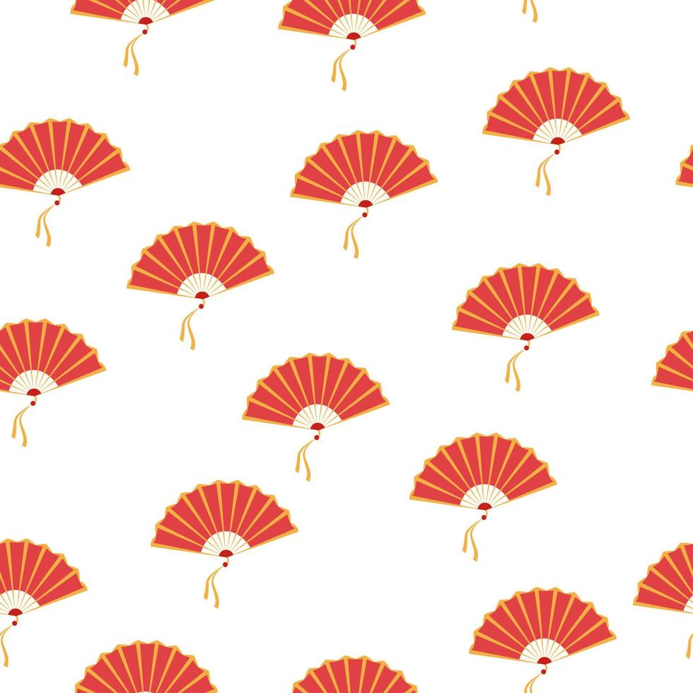 Asian hand fan. Traditional fan seamless pattern isolated on white background, paper folding pattern of fans vector