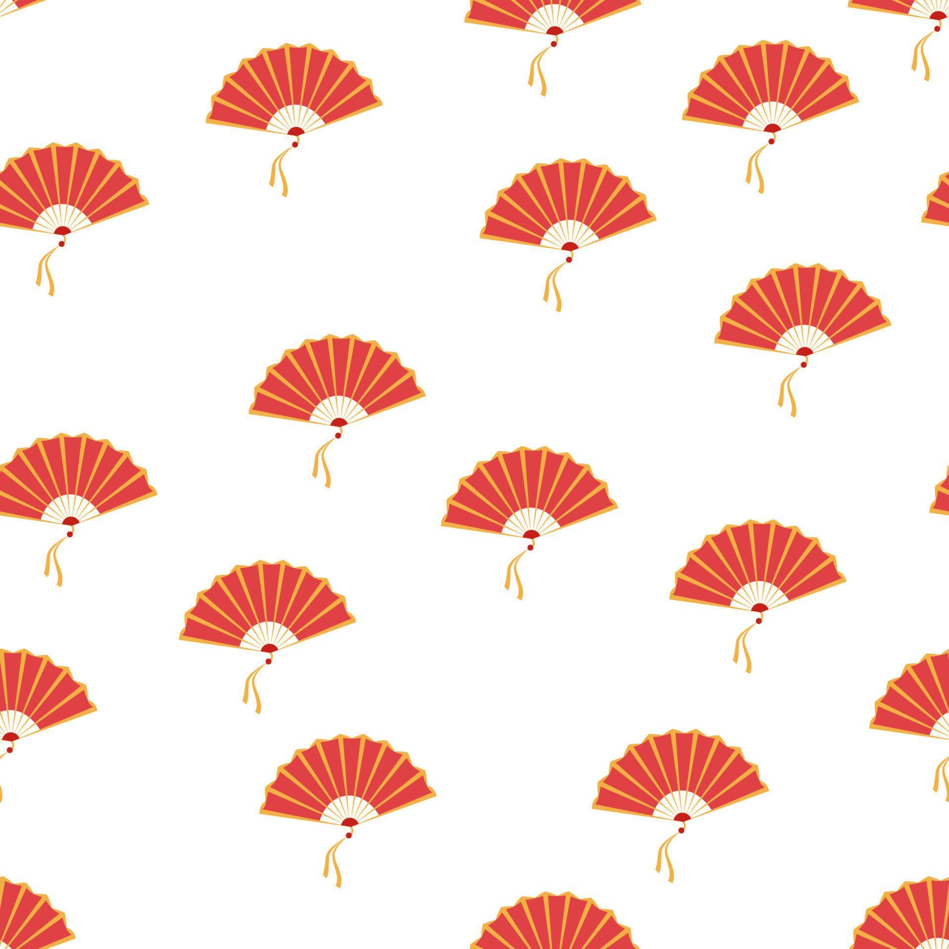Asian hand fan. Traditional fan seamless pattern isolated on white