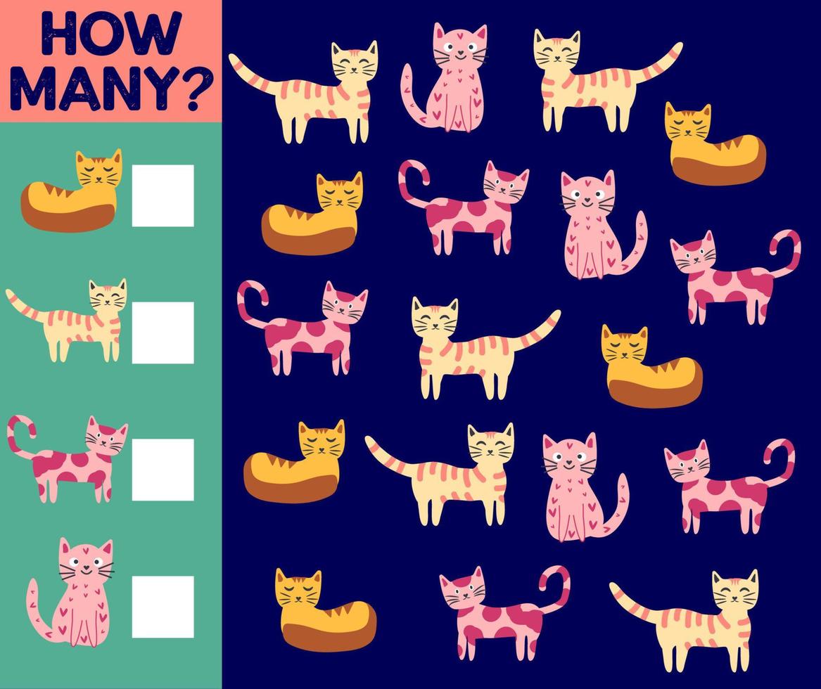 How many Cat, game for children. printable worksheet vector