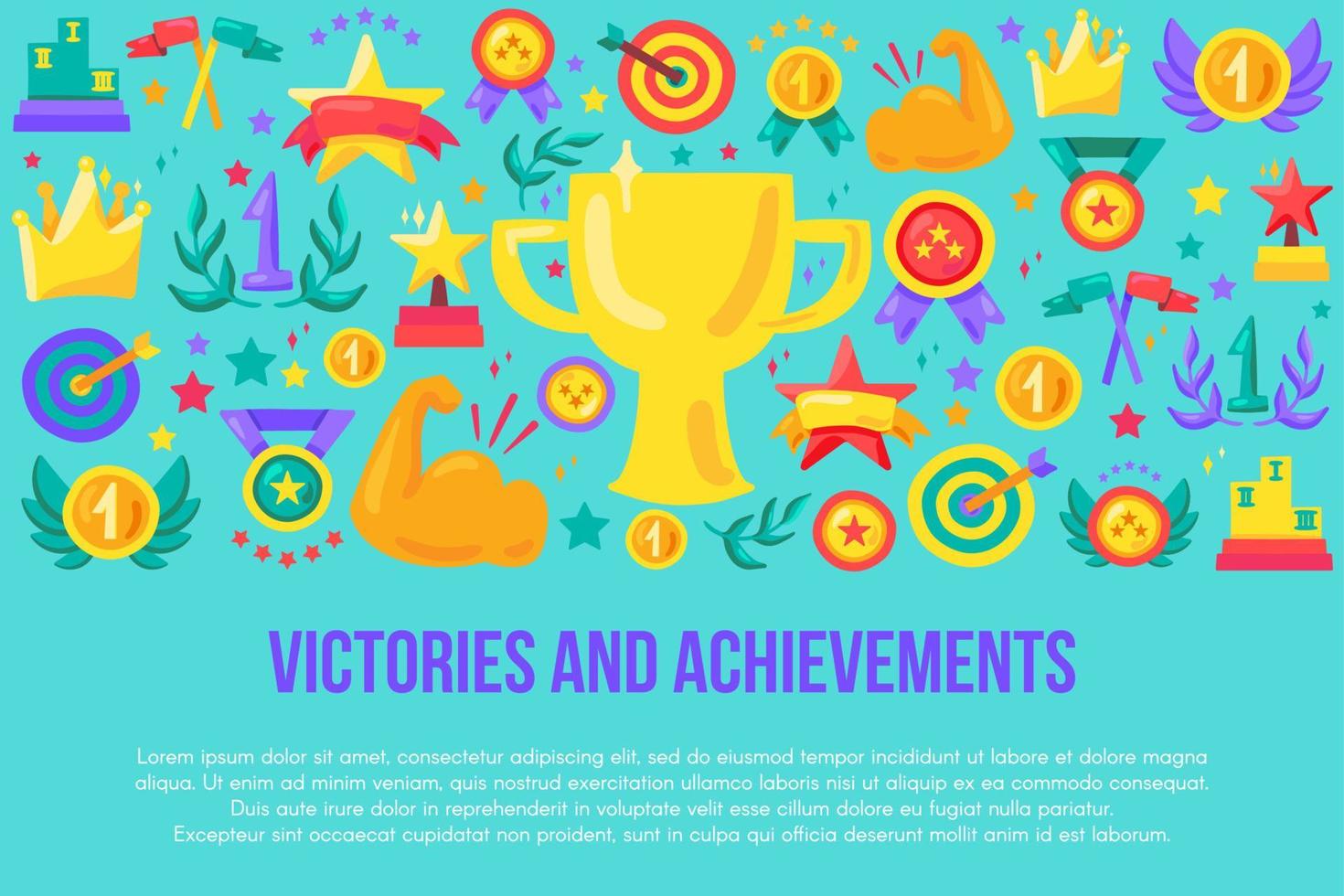 Victories and achievements flat banner template vector