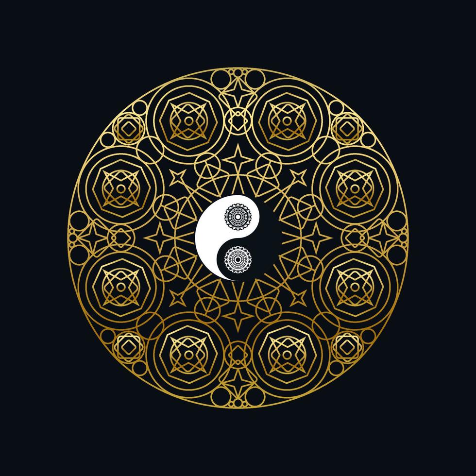 plantilla de meditación con el signo de yin yang en mandala vector