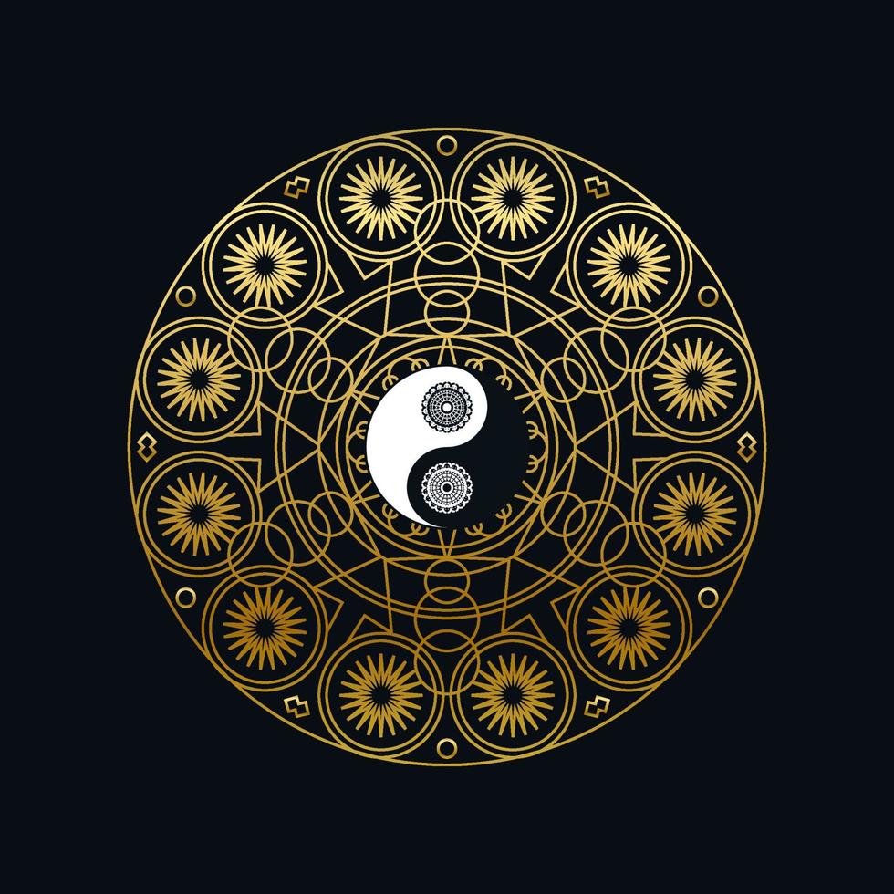 plantilla de meditación con el signo de yin yang en mandala vector