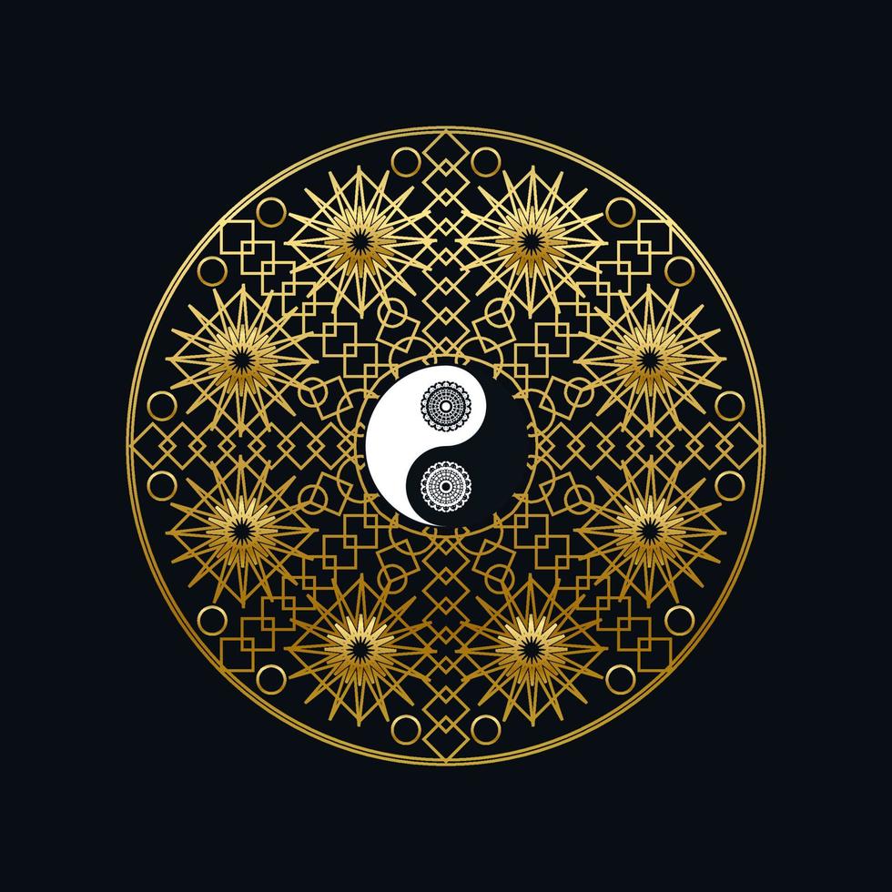 plantilla de meditación con el signo de yin yang en mandala vector