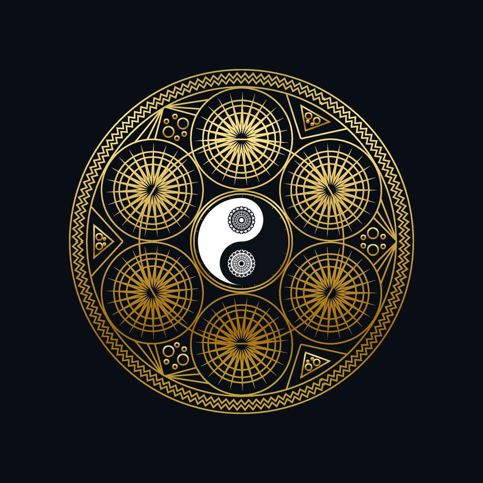 Meditation Template with Yin Yang Sign In Mandala vector