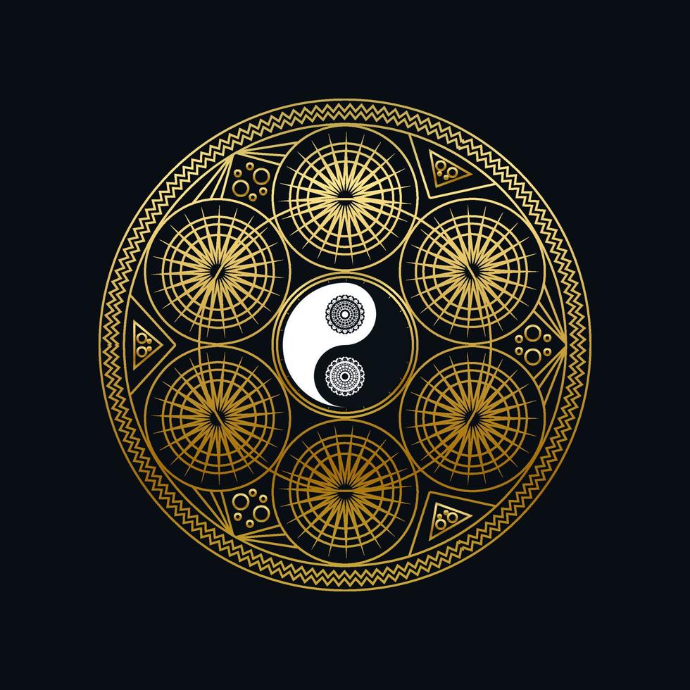 plantilla de meditación con el signo de yin yang en mandala vector