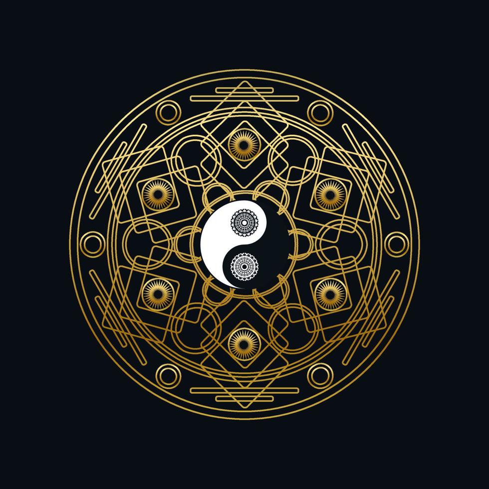 plantilla de meditación con el signo de yin yang en mandala vector