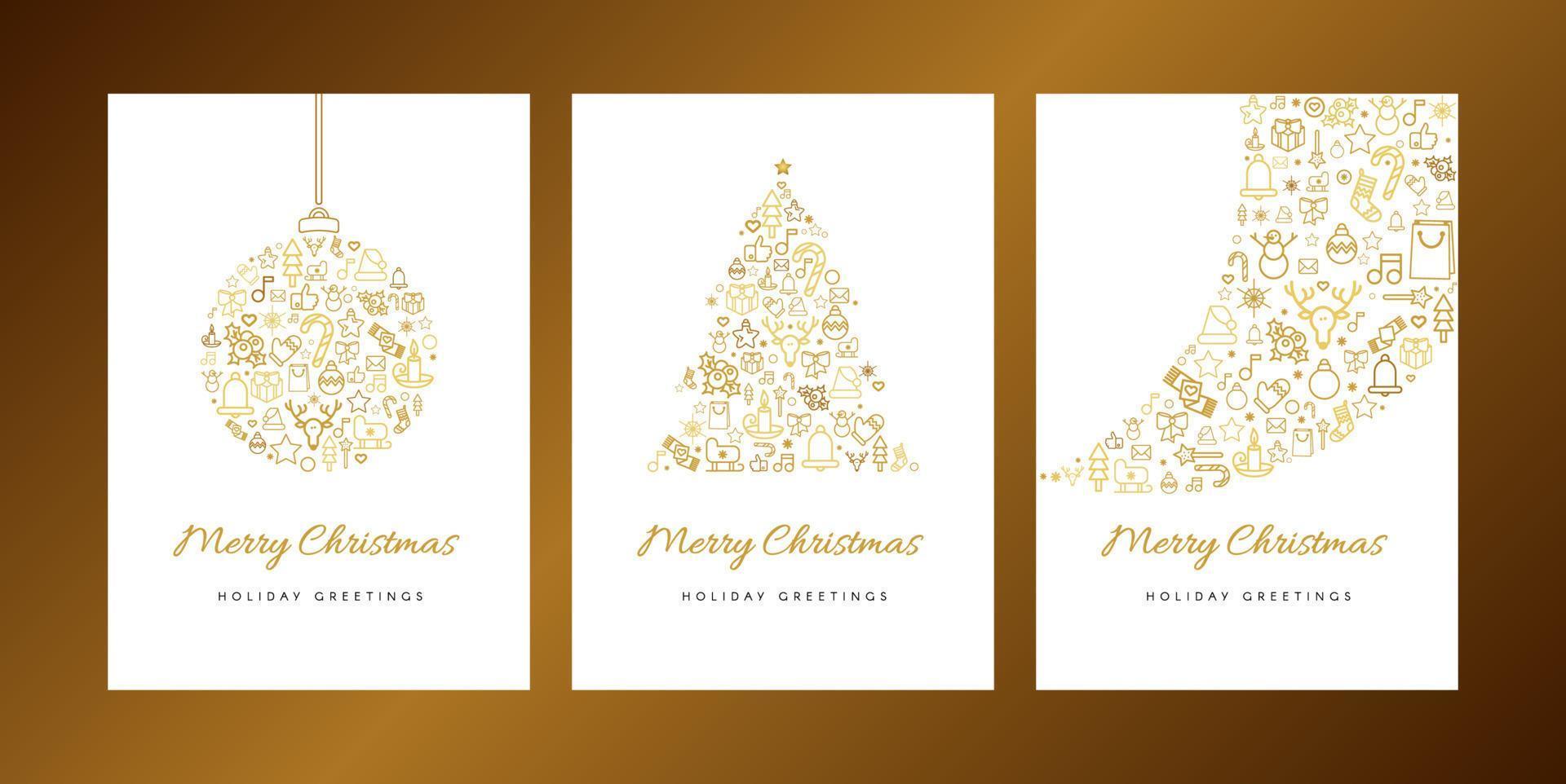 Merry Christmas greeting card vector template set