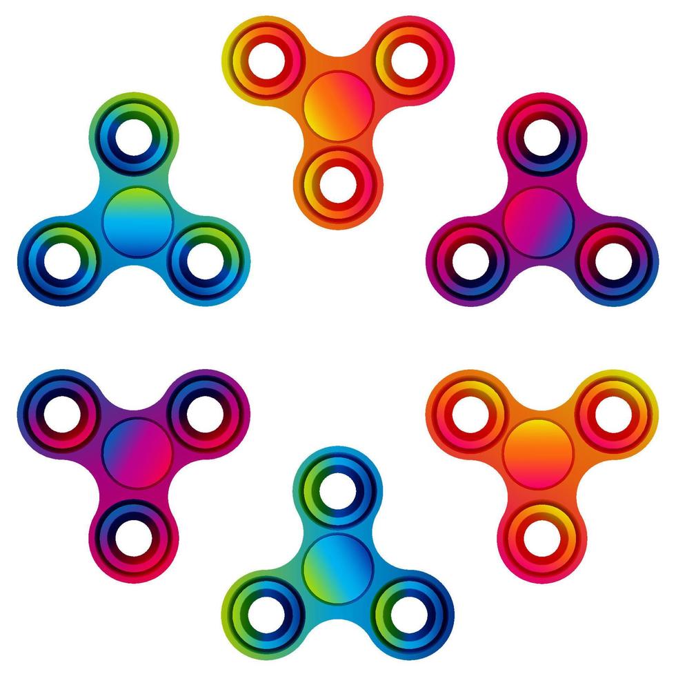 Fidget hand finger spinner stress relieving, colorful toy for removing anxiety and increasing concentration. vector