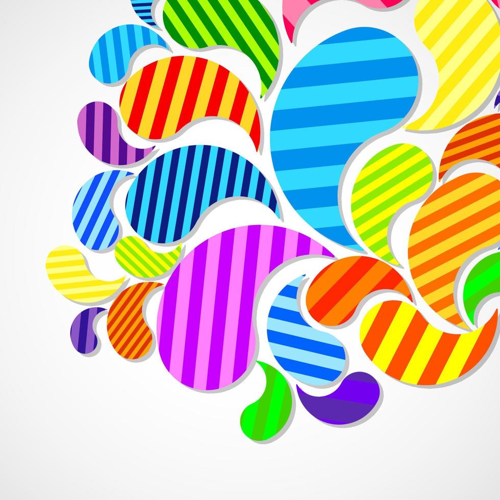 Bright striped colorful curved drops spray on a light background, vector color design, graphic illustration.