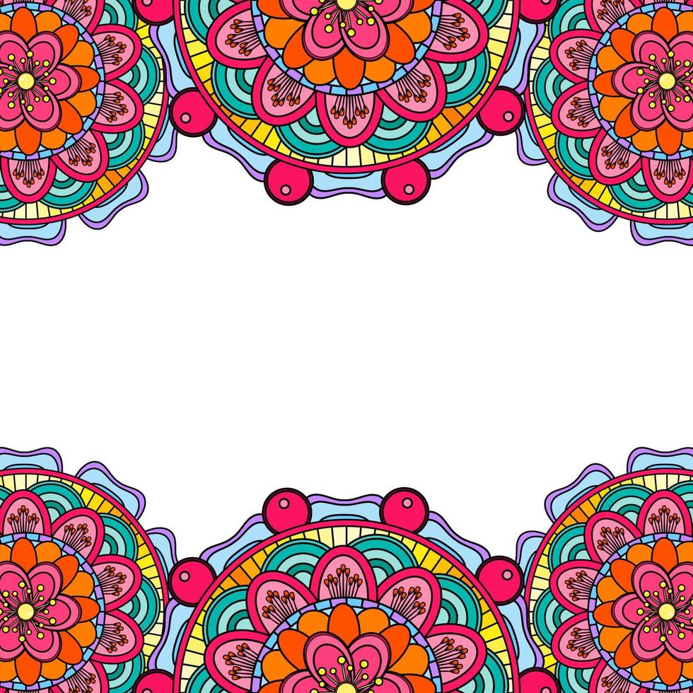 coloreando el borde de mandala aislado en un fondo blanco, elemento boho étnico oriental, diseño floral árabe vintage, ilustración decorativa de vector de fideos indios.