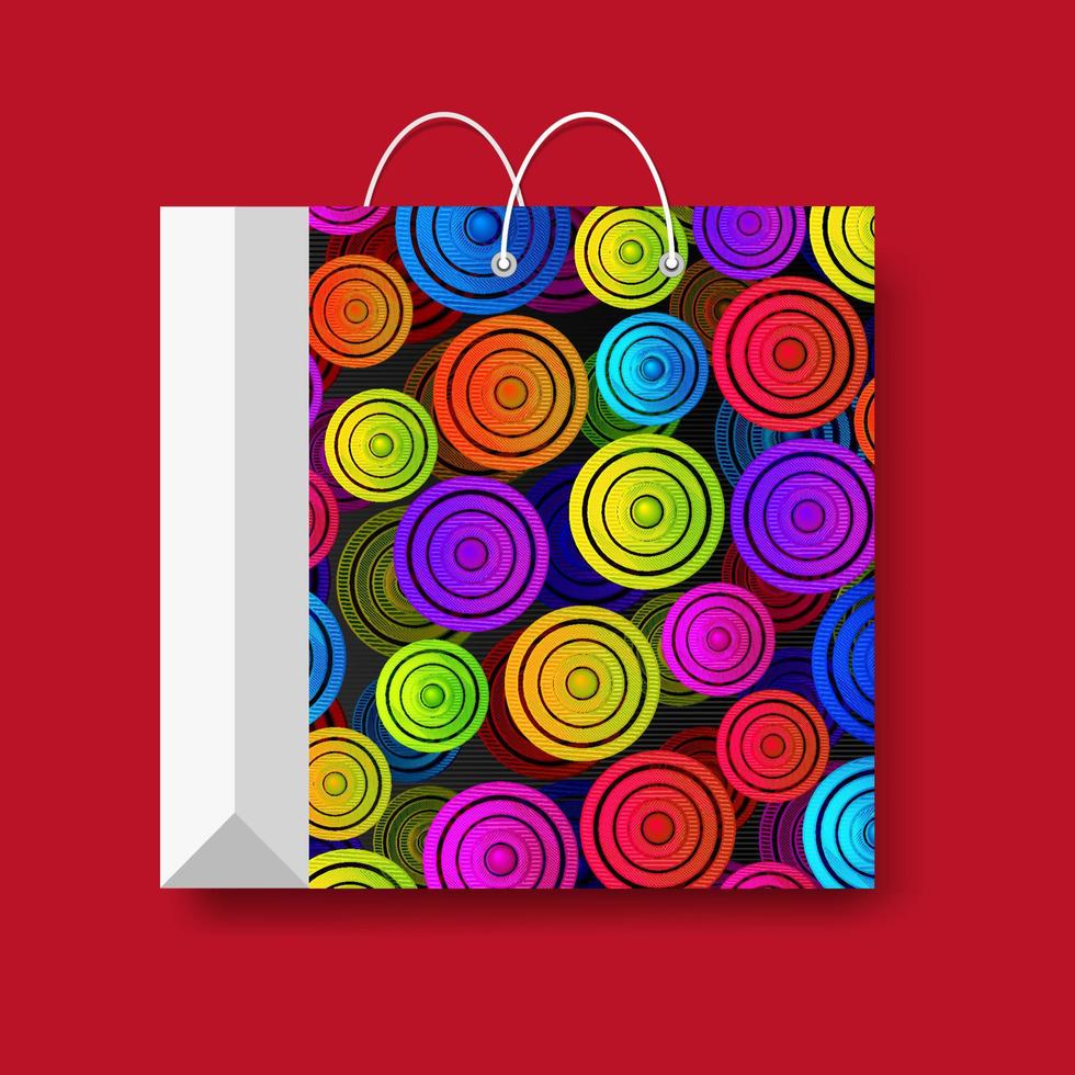 bolsa de papel de compras, símbolo de compras vectorial aislado en un fondo rojo. vector