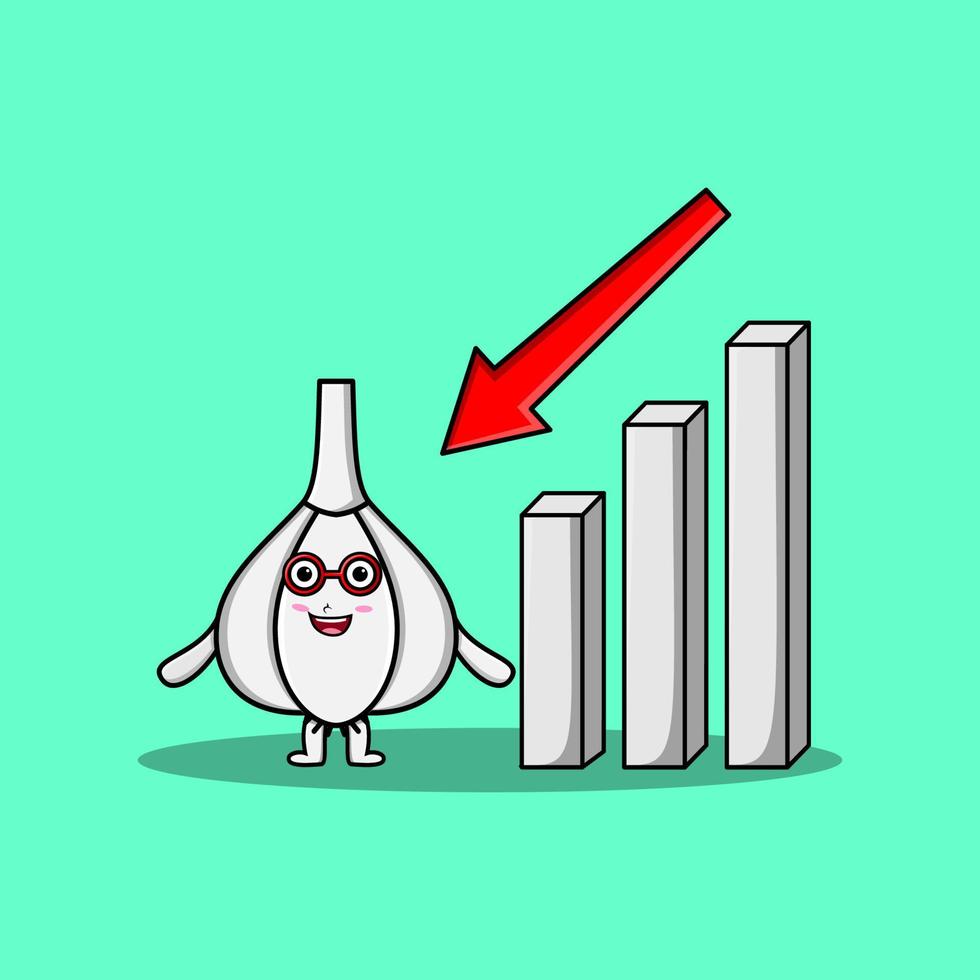 cartoon Garlic with down sign graphic illustration vector